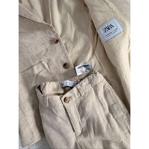 Zara Boys Beige Linen Blend 2 Piece Outfit Set Shirt Pants Size 6 116cm